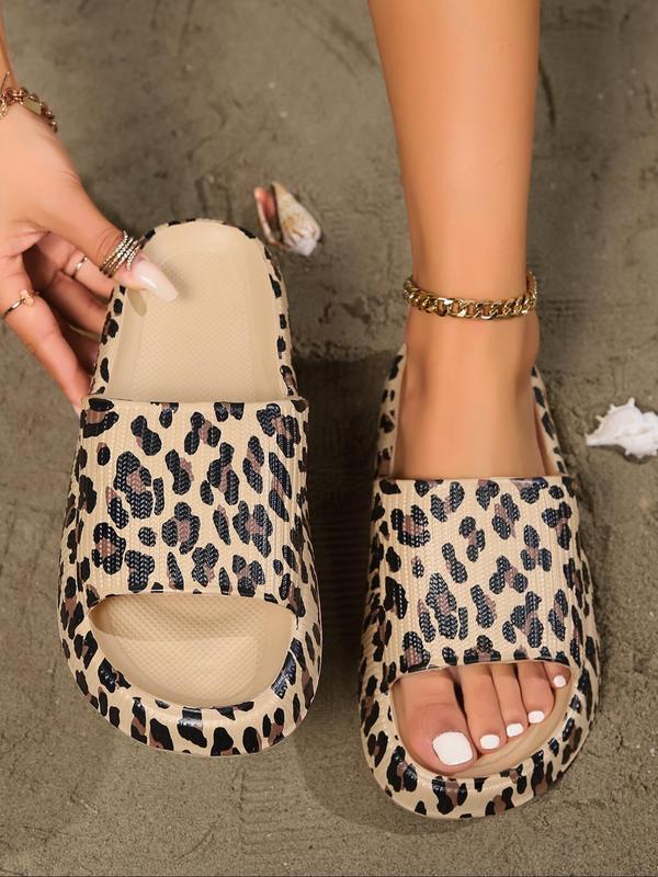 Women's Leopard Print Slides, Casual Soft Comfortable Non-slip Slippers, Summer Beach Slippers, Fashionable Slides for Indoor & Outdoor Wear, Walking Shoes 6