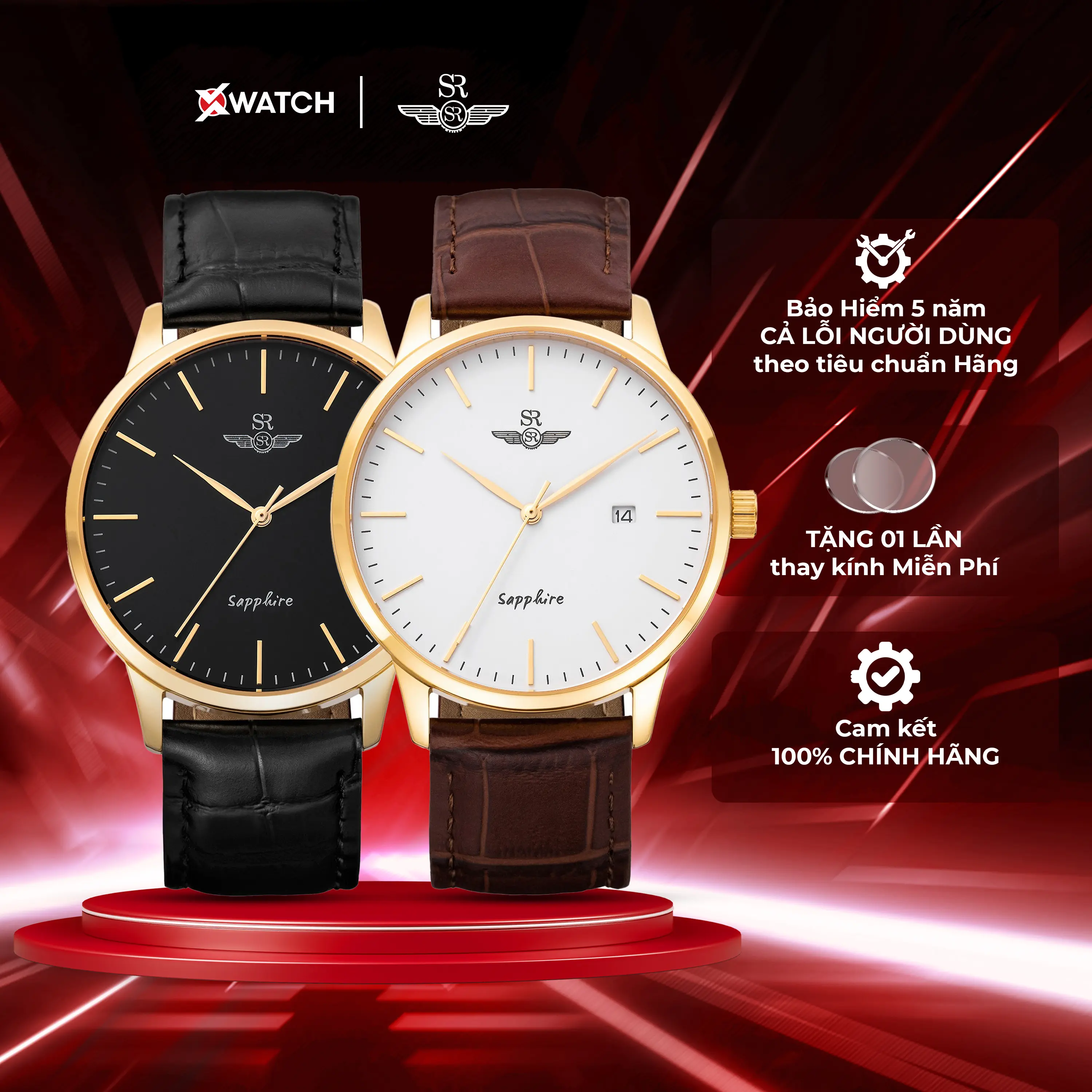 Đồng hồ đeo tay nam SRWATCH SG3001 máy Quartz, dây da, vỏ thép không gỉ mạ vàng, kính Sapphire, dạ quang, lịch ngày chính hãng Nhật Bản