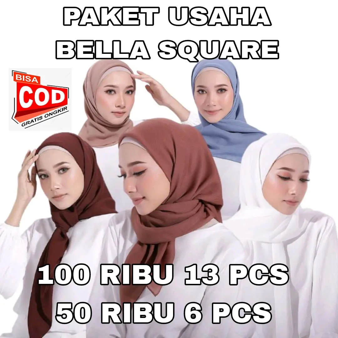 [Paket Usaha] Kerudung Segi Empat Bella Square Pollycotton - Ukuran 110x110 cm - Polycotton, Muslim, Voal, Lembut, Nyaman Jilbab Cantik hijab wisuda grosir