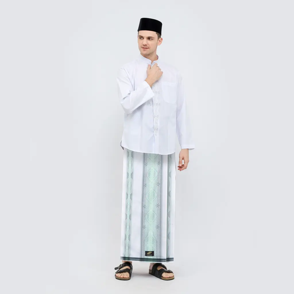 Sarung ATLAS Idaman 590 Jacquard Classic Motif A5-JPA Putih Hijau