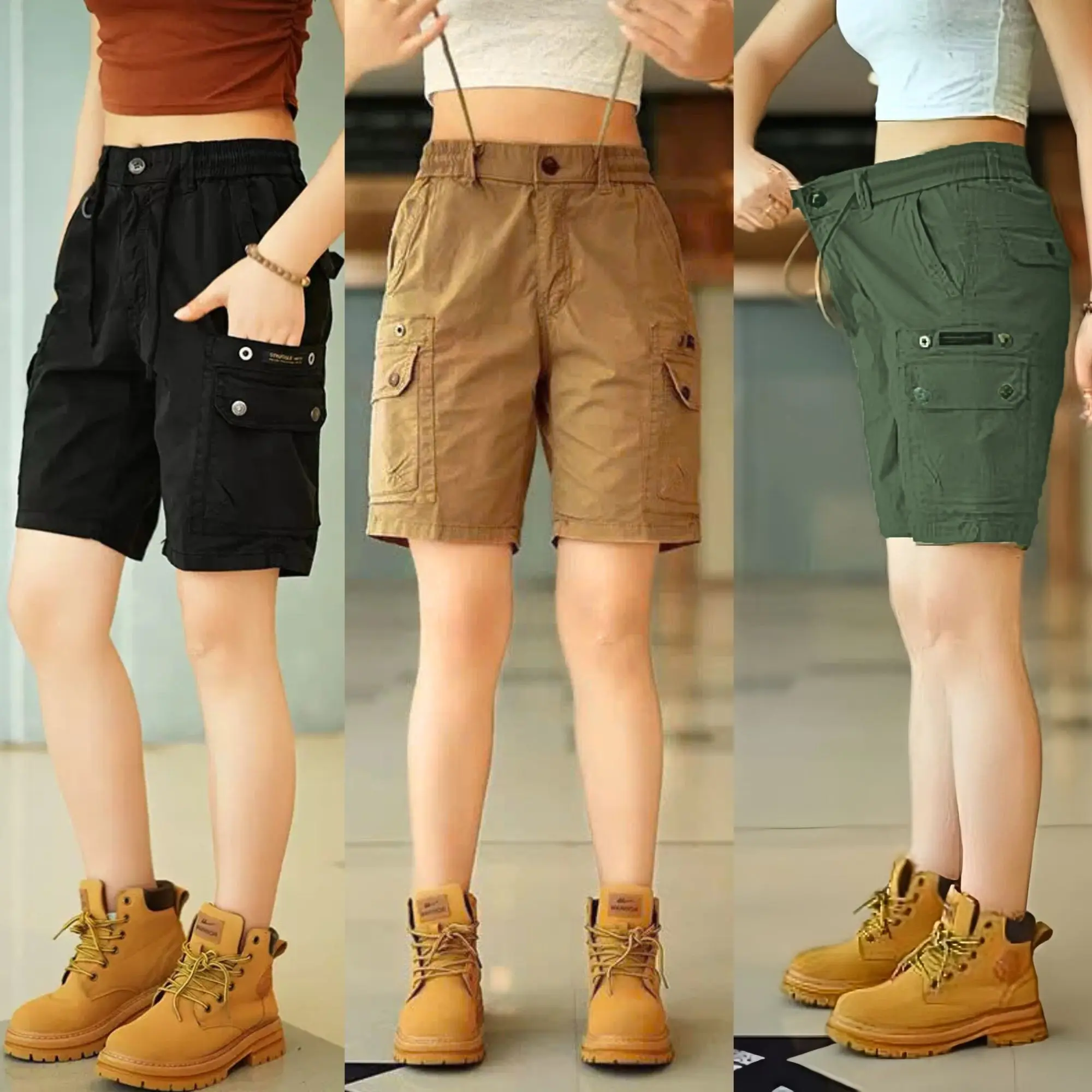 Quần đùi nữ túi hộp TSstore95 quần short túi hộp nữ chất kaki dày dặn Nhung Women Pants Kem
