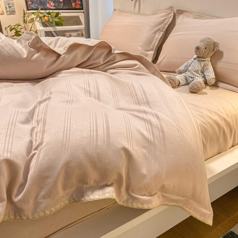 Product Introduction of 4 IN 1 Waffle Crochet Design Bedding Nordic Simplicity Pure Bed Set Quilt Cover Flat Sheet Fitted Sheet Pillowcase Single Queen King Size Camel Color Beddings 39
