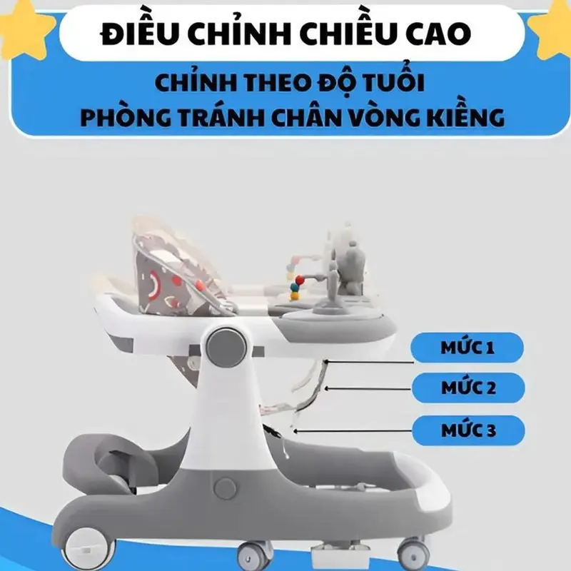 Xe tập đi đa năng chữ U cao cấp nhất, có bàn ăn dặm kèm đồ chơi và đèn nhạc 3
