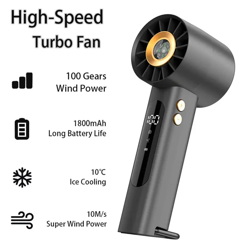 USB Rechargeable Handheld Fan, Portable Desktop Fan with Digital Display, Adjustable Wind Speed Fan for Home Office Travel Outdoor, Multipurpose Fan 3