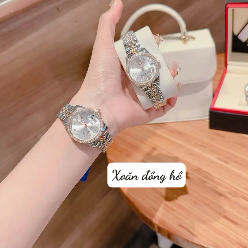 A8 Đồng hồ thời trang nữ đính đá Size 30mm có lịch ngày thép không gỉ chống nước 3ATM sang trọng Watch Women B8 Đinh 3