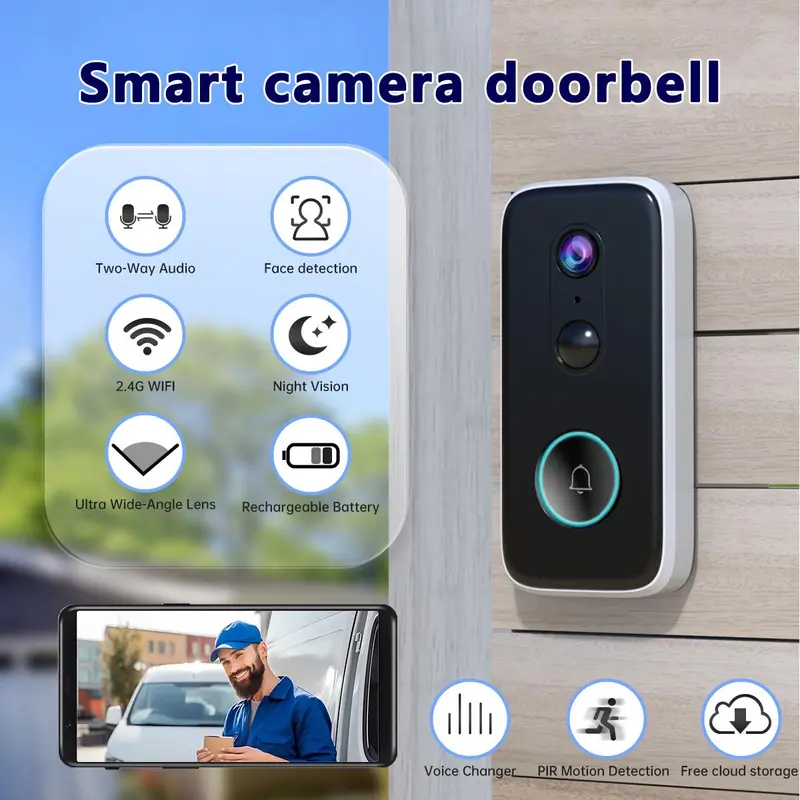 Motion Detection Smart Doorbell With Free Cloud Storage Wireless