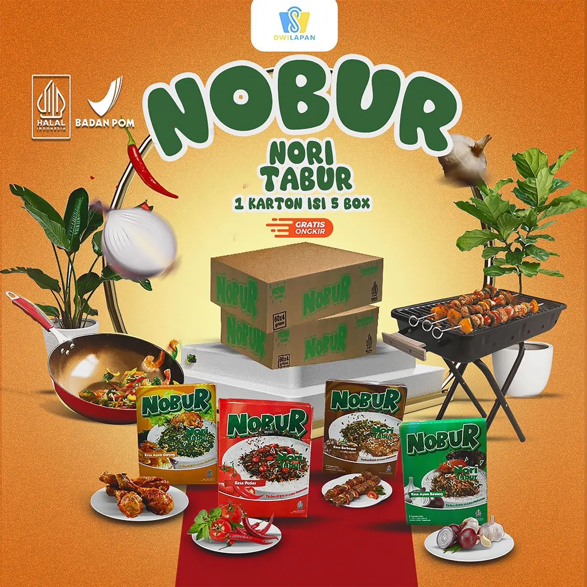 Nobur 1 karton | Nori Tabur Rumput Laut Isi 5 Box 60 Sachet | Rumput ...