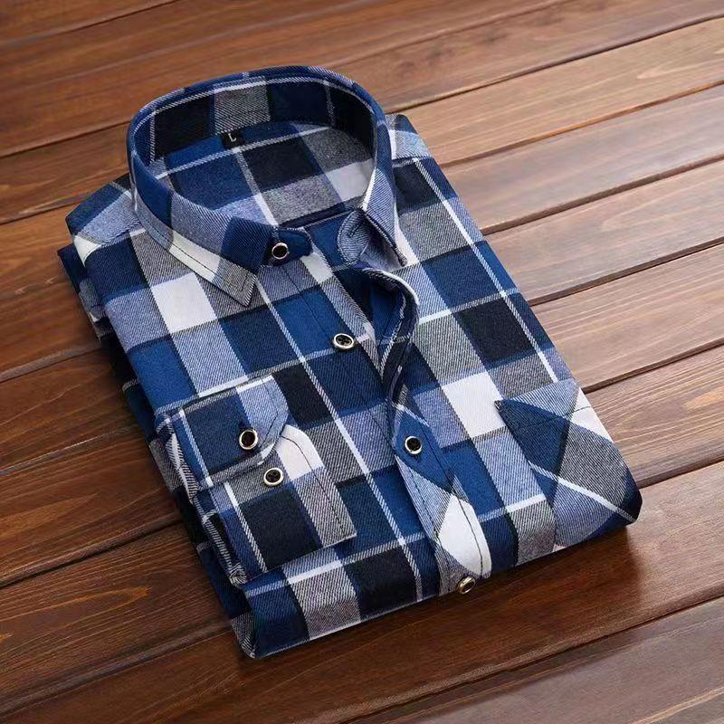 Áo Sơ Mi Nam, Thời Trang Hàn Quốc, Kẻ Sọc Chải, Dài Tay, Thường Ngày, Dễ Phối Đồ, Không Sắt, Thích Hợp Cho Mùa Xuân Và Mùa Thu, Phong Cách Trẻ Trung Và Trung Niên Menswear Cổ Tròn Tre 5