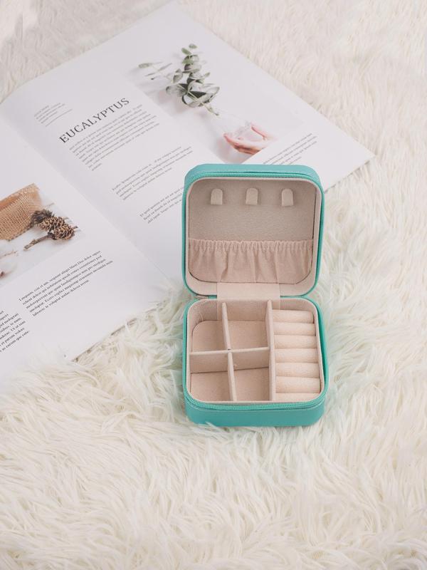 Portable Vacation Essentials Jewelry Storage Box with Zipper, Summer 2025 Square Multi-grid Travel Makeup Organizer, Women's Jewelry Bag 6