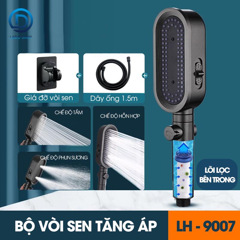 Vòi sen tăng áp 3 chế độ có đầu xả lớn có lõi lọc LH-9007 + kèm giá treo ống nước TPR silicon siêu bền nóng lạnh