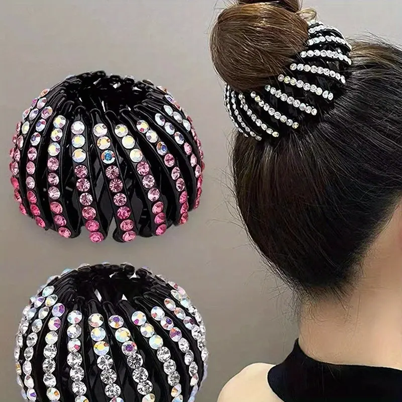 [Local warehouse shipments] 2 Pcs Crystal Bird Nest Hair Clip Rhinestone Ponytail Holder Hairpin For Women Hair Styling Accessories Headwear