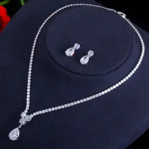 SET Aksesoris Kalung Anting Zircon Zirkon Berlian Diamond Hiasan Wanita Pengantin