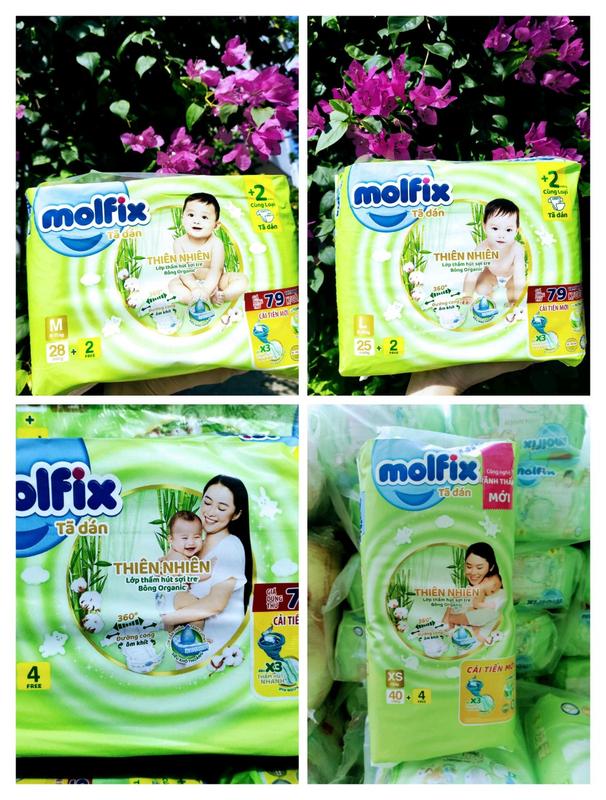 [Combo 100 miếng] Tã bỉm dán Molfix thiên nhiên đủ size XS44/S34/M30/L27 Cho Bé