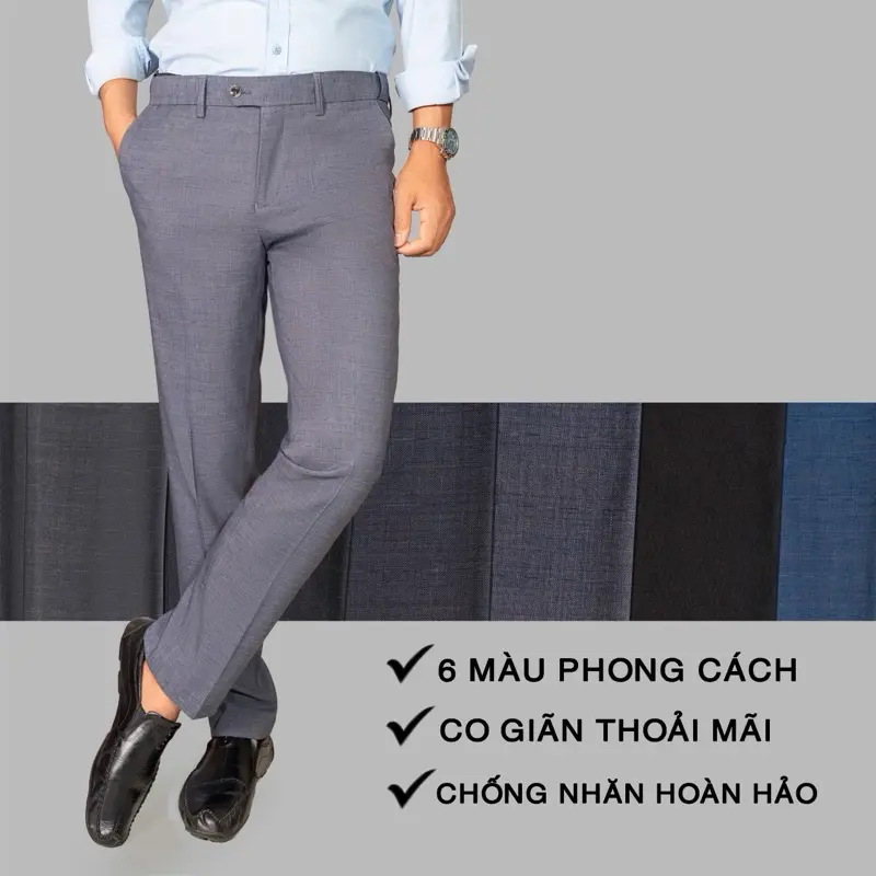 Quần Tây Kẻ Xước Cạp Chun Điều Chỉnh Lưng Vải cotton - Pants