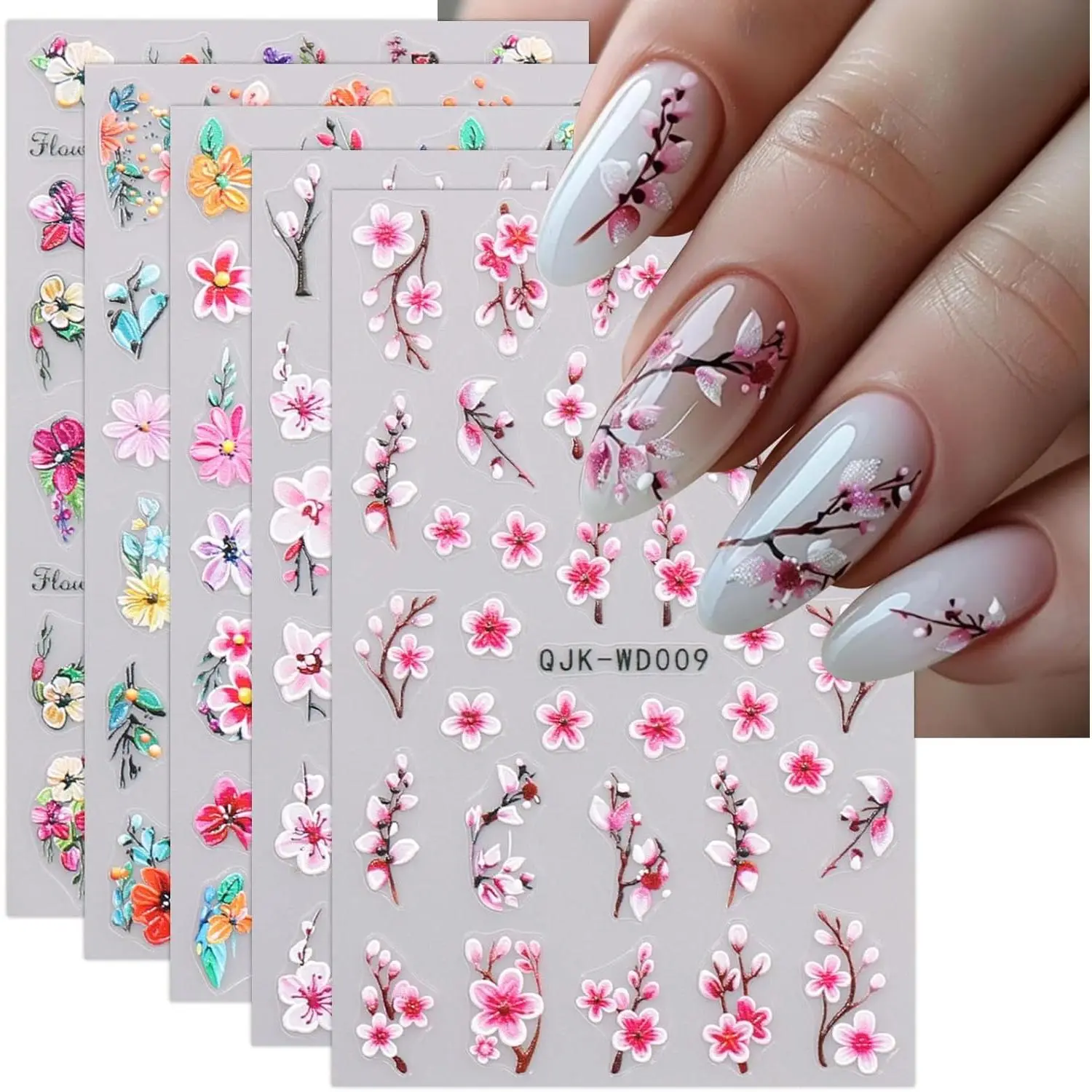 6 Sheets Flower Nail Art Stickers Decals Self-Adhesive Spring Summer Floral Nail Supplies Nail Art Design Decoration Accessories