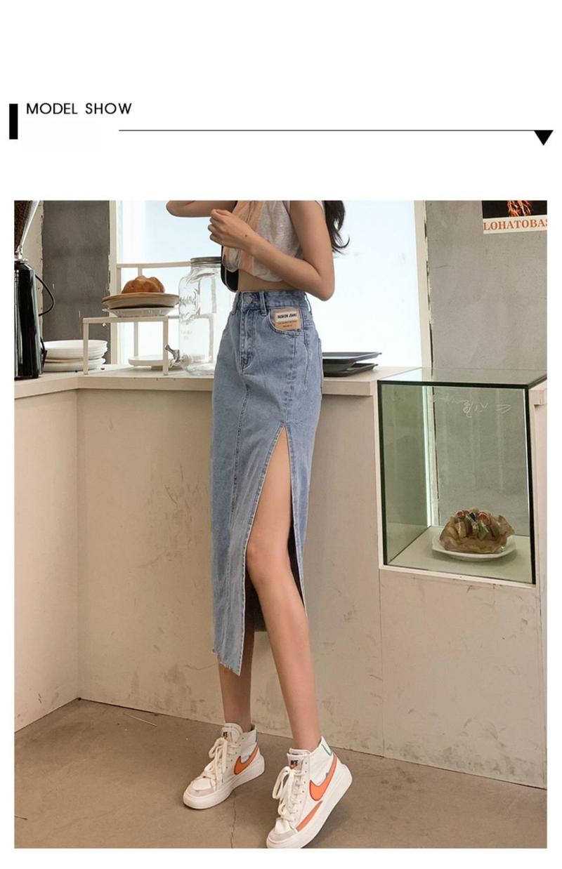 Product Introduction of CQ Chic - Internet Celebrity Side  lady  Slit Denim Skirt Women's Summer   High Waist Split  fashion Sheath A- line Midi Skirt [2102] 7