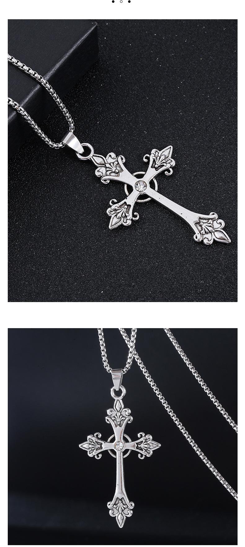 Product Introduction of European and American Simple Retro Diamond Necklace Cross Pendant Neck Accessories Korean Style Cool Temperamental Cold Style Cross Necklace 2