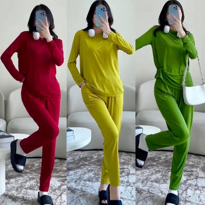 Đồ Bộ Ủ Kem Bigsize Tay Dài Quần Dài ESHOP Set Bộ Nữ Đẹp Mặc Nhà Sang Chảnh Thun Gân Tăm Mịm Mát Quần Dài Ống Ôm Có Túi Áo