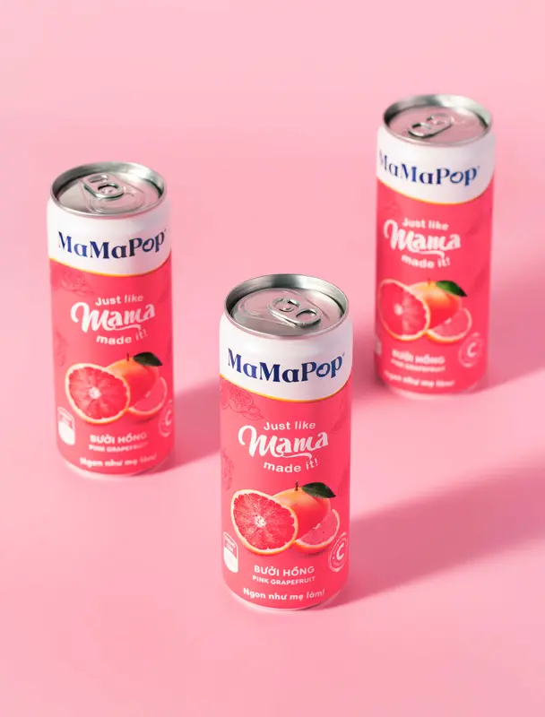 Mamapop thùng 12 lon nước trái cây sparkling vị Bưởi Hồng 330ml 5