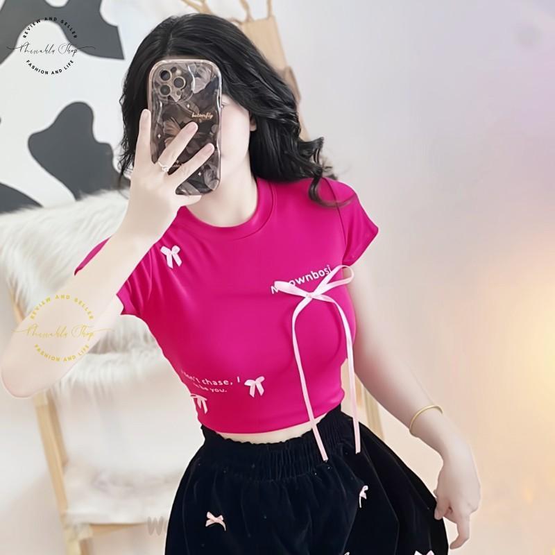 Product Introduction of Áo Croptop Borip Basic Ôm Body In Chữ "I Don't Chase" Đính Nơ Dài, MLS11, Women Thun Sen Sò Hoa Sen Trắng Kem Tre Cổ Tròn Dáng Ngắn 22