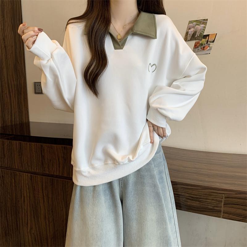 Quần Áo Nữ Ngoại Cỡ Áo Len Cổ Polo Màu Tương Phản, Bộ Sưu Tập Mùa Thu, Thiết Kế Dáng Rộng Và Thường Ngày Thích Hợp Cho Cô Gái Đầy Đặn, Áo Khoác Thường Ngày, Xu Hướng 2024 5