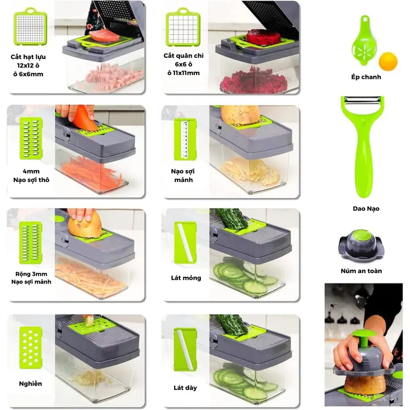 Bộ Dụng Cụ Nạo Rau Củ Quả Đa Năng 14 IN 1 Tiện Dụng, Dụng Cụ Thái Lát Rau củ Kèm Hộp Và Nắp Siêu Tiện Lợi 3