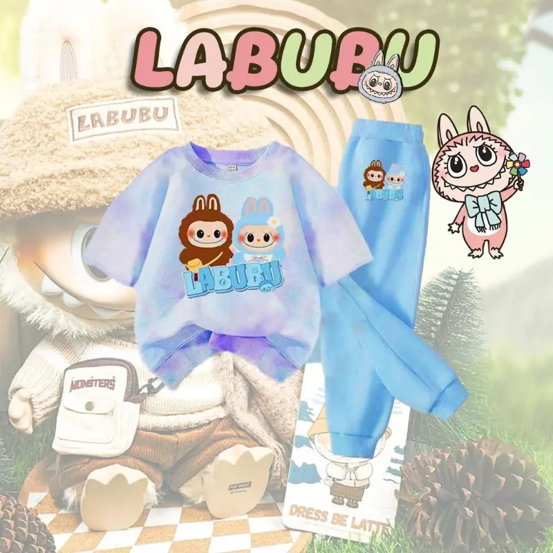ชุดเซ็ทเด็กlabubu ลายการ์ตุนสุดฮิต เสื้อมัดย้อม*กางเกงขายาว