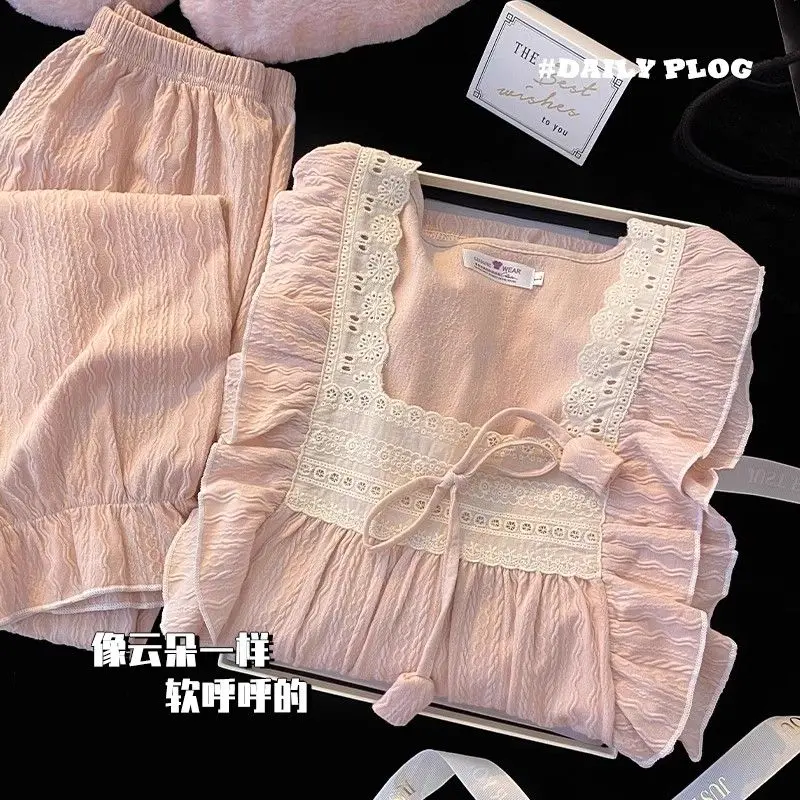 Bộ Đồ Ngủ Cotton Nguyên Chất Cao Cấp, Dành Cho Nữ, Bộ Sưu Tập Mùa Xuân Và Mùa Thu, Quần Dài Tay, Mỏng, Phong Cách Cổ Điển, Đồ Mặc Nhà, Bộ Sưu Tập Năm 2024