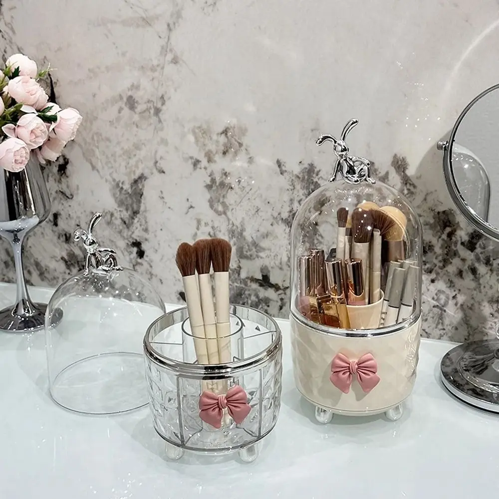 Desktop Ornament Rotatable Cosmetics Storage Box with Cover Compartment Exquisite Dressing Table Shelf Multi-function Transparent Makeup Brush Cylinder Living Room