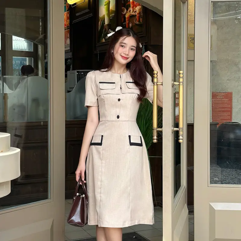 Đầm thiết kế BEMINE cổ tròn tùng xòe dáng suông phù hợp đi làm, đi chơi và đi tiệc dành cho Nữ MT8424 Women Voi 2