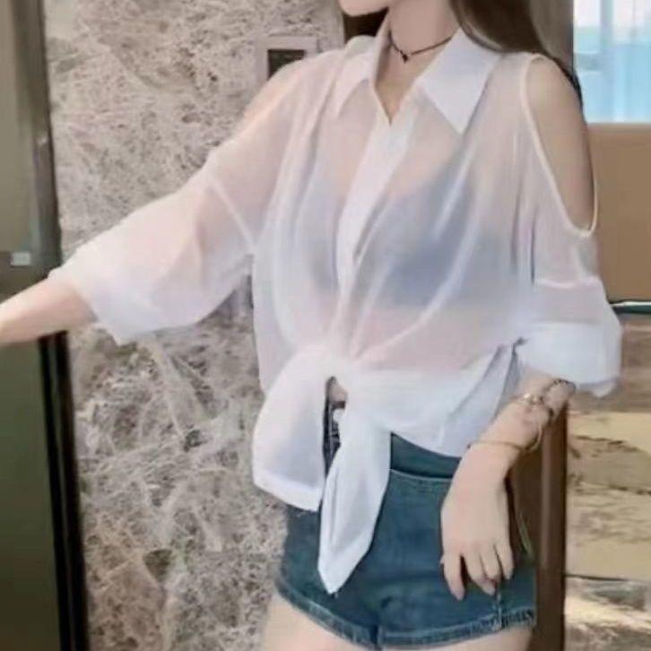 Product Introduction of Áo Voan Trễ Vai Thiết Kế Đẹp Cho Nữ, Thích Hợp Cho Mùa Hè, Mỏng Và Thoáng Khí, Áo Khoác Cardigan, Độc Đáo Và Thanh Lịch, Hàng Mới Về Năm 2024 Top Women Sơ Mi 4