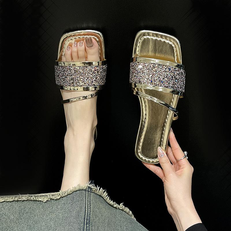 Office slippers women's new transparent rhinestone soft-soled flip-flops 1