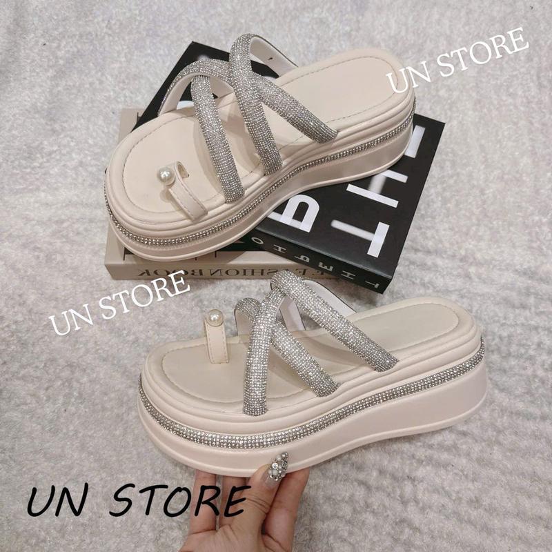USD034 Dép đế xuồng cao 6 phân quai đá xoàn chéo toàn thân sang trọng Sandal Nhung Nữ DéP GiàY Shoes Len Quai Hậu