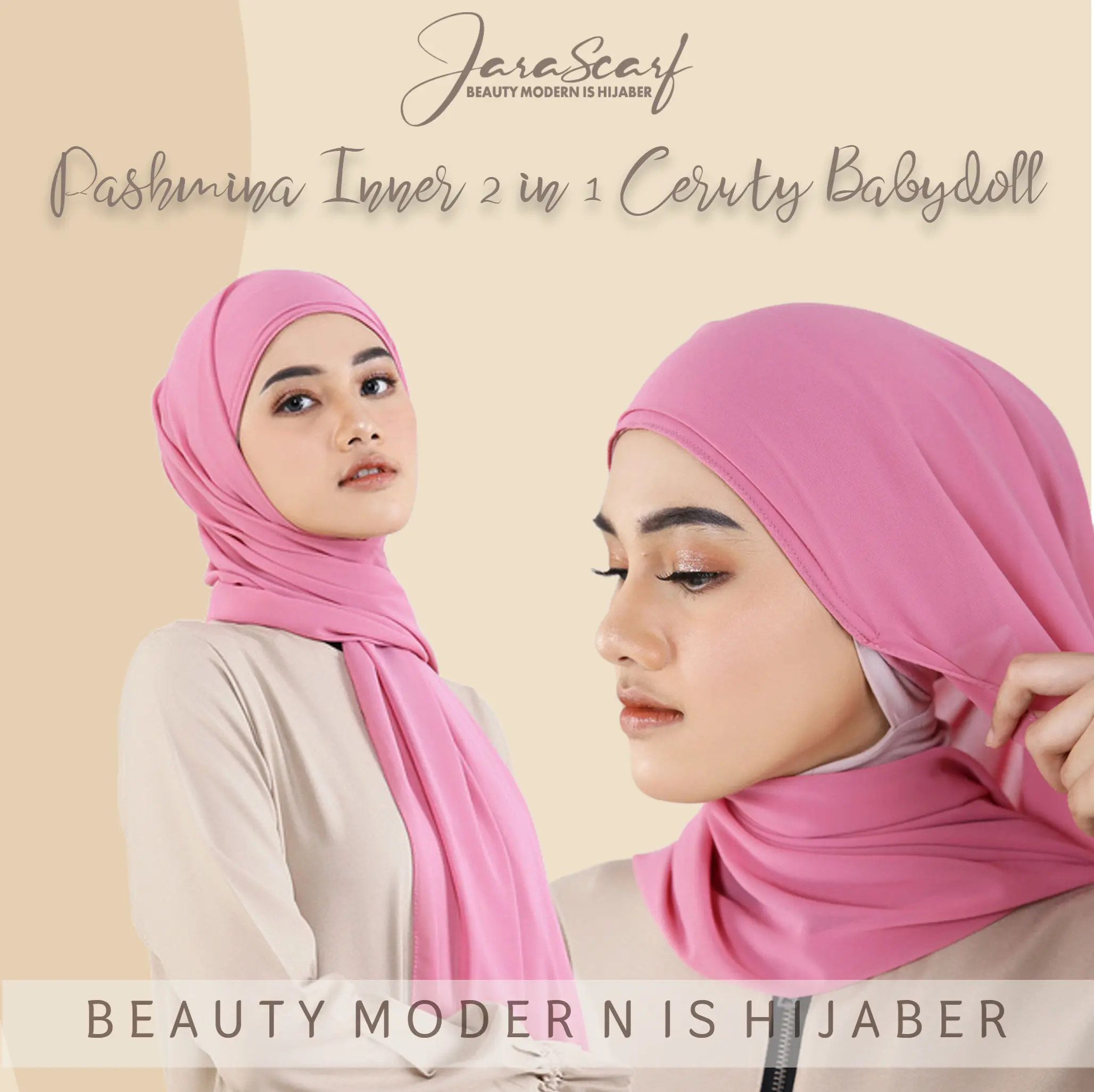 PASHMINA  INNER 2IN1 CERUTY BABYDOLL JARA SCARF