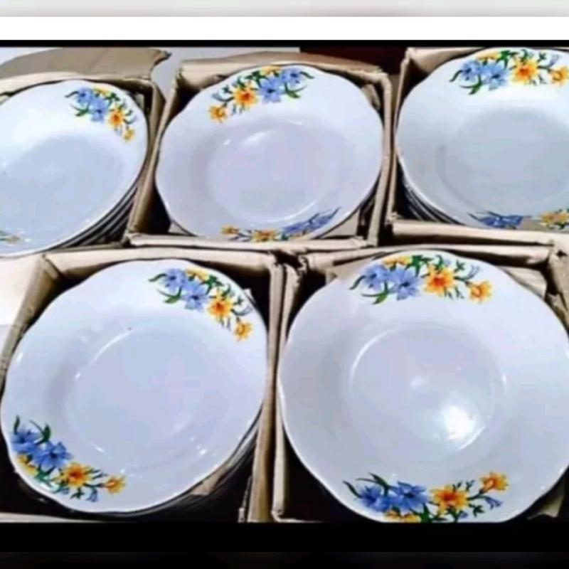 piring makan uk. 8 inc keramik motif bunga isi 6 pcs kuat tebal 0