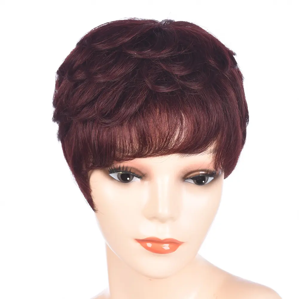 Real H curly human h wig, wine red, for middle-aged and elderly Moers, hand woven head cover, short H twist
