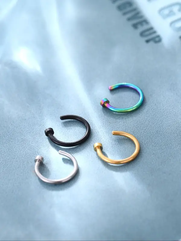 Simple C-shaped Nose Ring (4counts), Stainless Steel Fake Nose Ring for Women & Girls, Fashion Jewelry for Party, Daily Clothing Decor, Birthday Gift 5