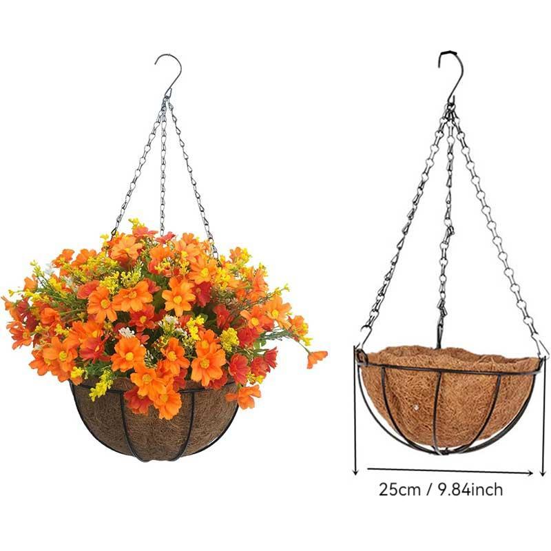 Artificial Flower Basket, 1 Count Faux Flower Basket with Chrysanthemums & Eucalyptus Leaves, Decorative Flower Basket for Home Garden Party Wedding 5