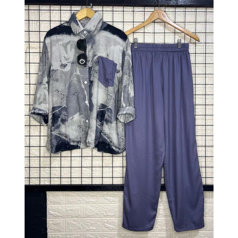 Oneset Kekinian Super Jumbo LD 130 // Set Jumbo Rayon Premium Baju Celana   Kancing Karet Nyaman Panjang 8