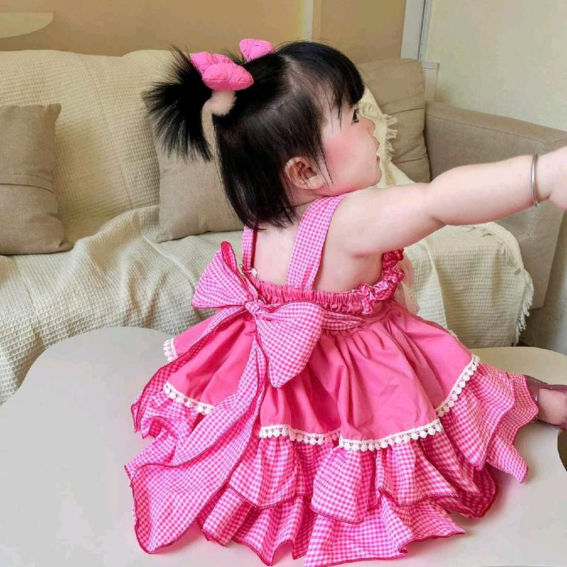 đầm lolita 3 tang màu hồng , thỏ chất thô cotton cho bé từ 5kg đến 20kg Vải Cotton 3