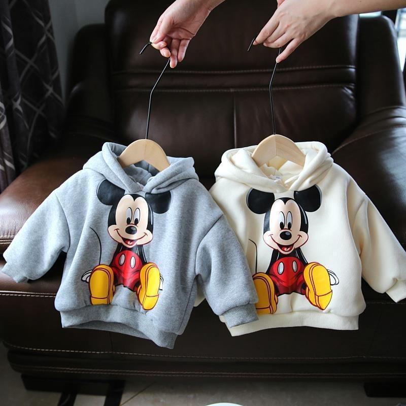 Áo nỉ hoodie dài tay cho bé trai, bé gái in hình chuột Mickey dễ thương vải nỉ bông dày dặn ấm áp cho bé 6kg đên 30kg aohoodie  chobetrai