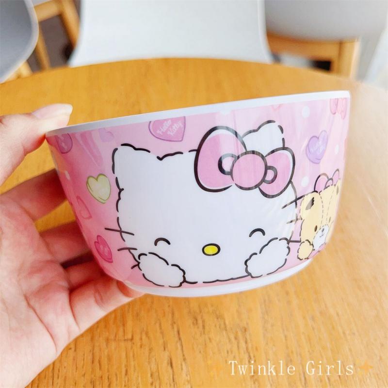 Product Introduction of Korean Style Cute Melamine Bowl Kuromi Cinnamoroll Children's Shock-resistant Bowl Soup Kitty Melody Pochacco Noodle Bowl Kids Tableware 26