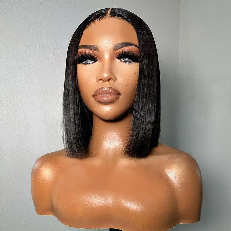 Wear And Go Glueless Wigs Bob Human Hair Pre Plucked 12 inch Bob Wig Human Hair Pre Cut Gluleless Wigs For Beginners Straight Short Bob Wig 4x4 HD Lace Closure Wig For Black Women Natural Color