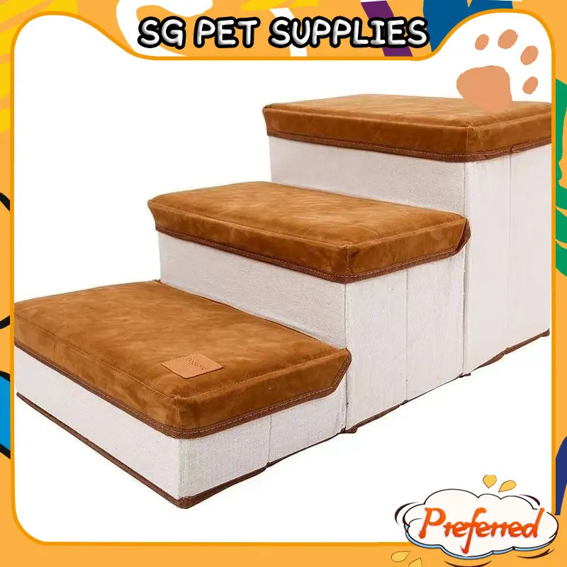 [SG Pet Supplies]Dog stairs Pet foldable stairs with storage and house mat bed ramp slope step dog stair puppy ladder climb 27678271685