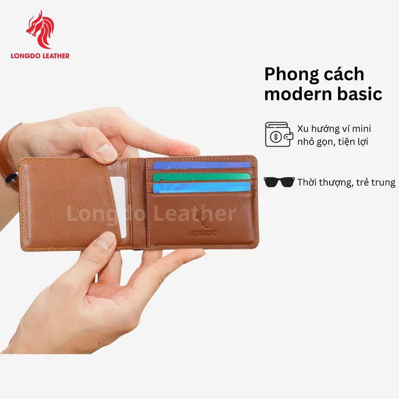 Ví da cao cấp cho nam mini (Không để được giấy tờ cũ) thương hiệu LONGDO LEATHER - B10 4