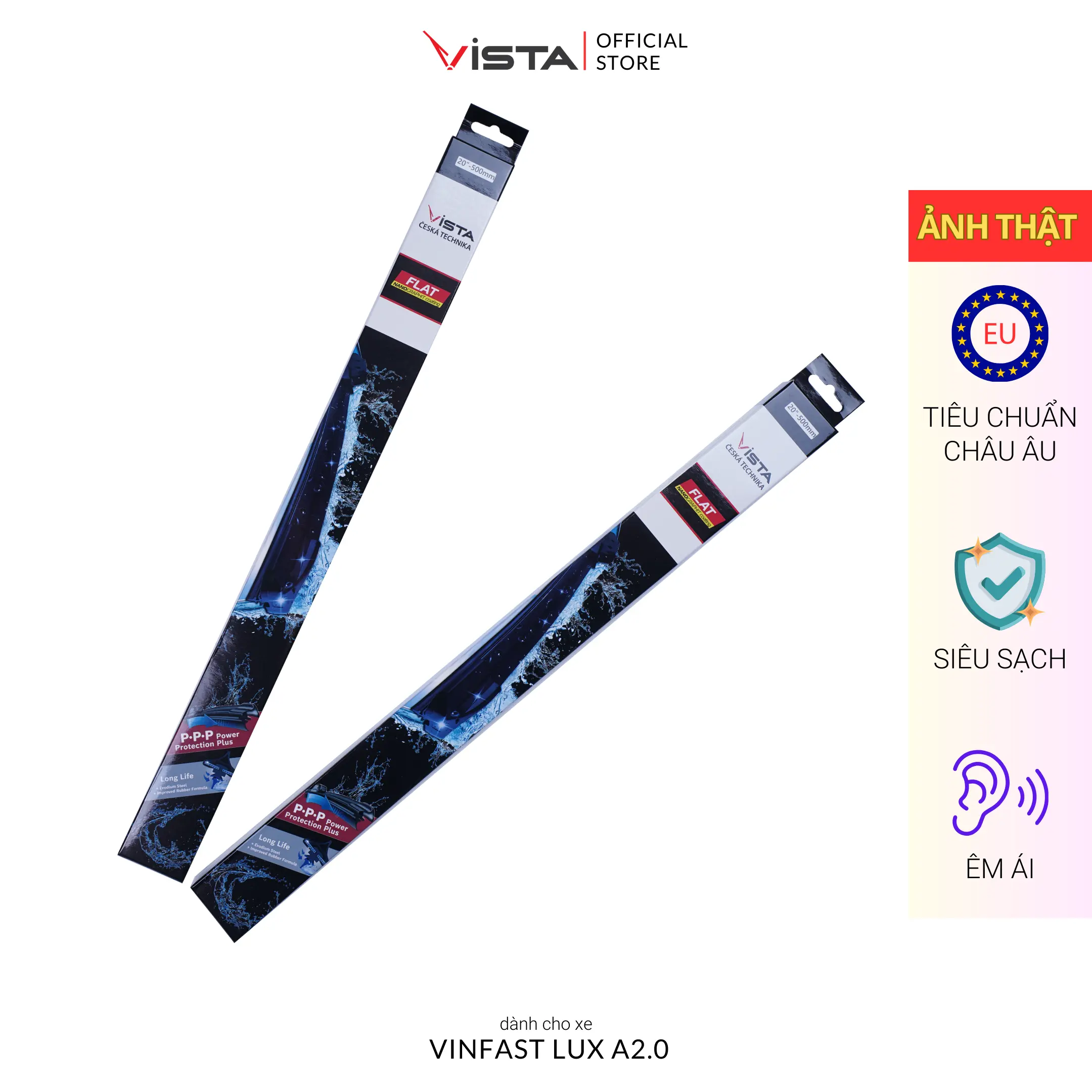 Gạt Mưa Cho Xe Vinfast Lux A2.0 Thương Hiệu VISTA - Thân Mềm Lưỡi Silicon - Tiêu Chuẩn Châu Âu - Sạch Nhanh - Tăng Độ Bền - Êm Ái