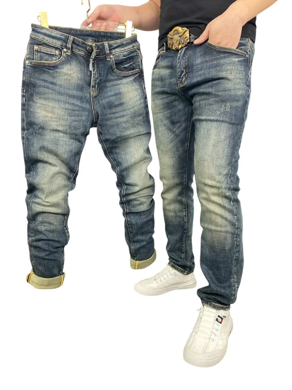 [SC253 -Quần Jean Nam Quảng Châu Siêu Cấp LA] Màu Xanh Đen Wash Dơ Cào Xước Thời Trang - Menswear Pants Quần Có Túi