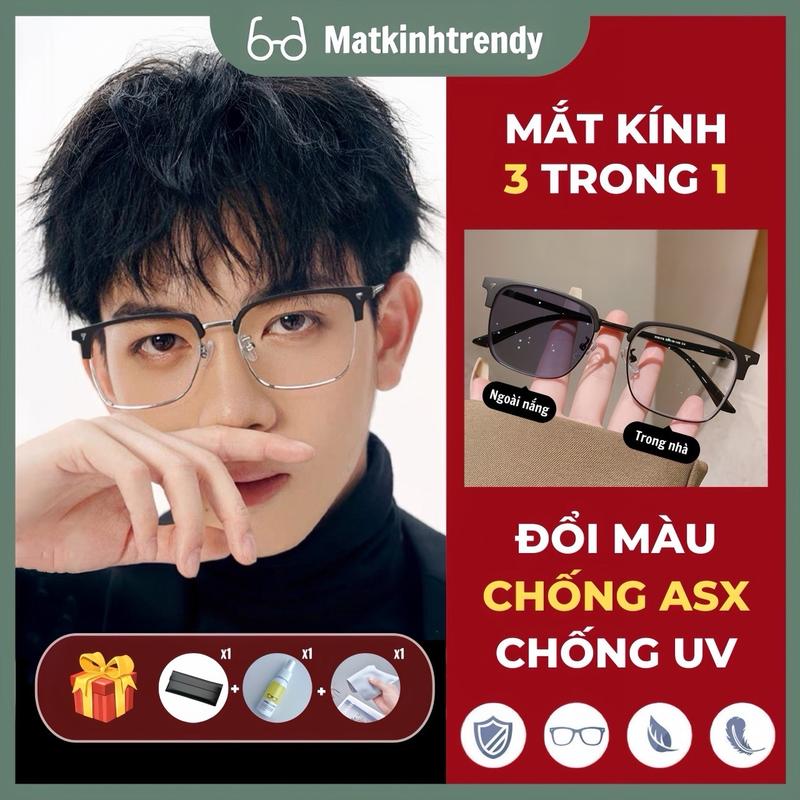 MÃ X15 Kính Đổi Màu Dưới Nắng Dành Cho Nam Nữ Gọng Nửa Viền ClubMaster Gọng Chữ V Mắt Kính Kính Mát Thời Trang Gọng Titan Kính Nam Đen Ngầu Kính Đi Đường Chống Nắng Chống UV Chống Bụi Đeo Đi Biển Du Lịch Chạy Xe Đi Làm Sang Trọng Gọng Kính Cận Đẹp