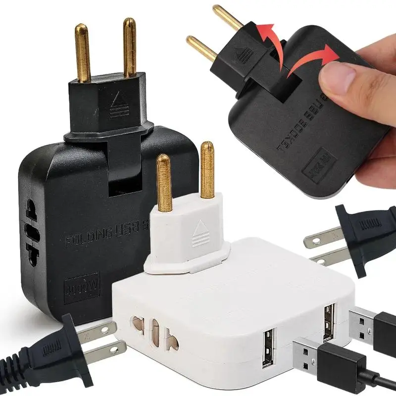 Bộ chuyển đổi ổ cắm phích cắm, Có Thể Xoay 180 độ, phích cắm EU, 4 cổng, Bộ Chuyển Đổi du lịch Mỹ sang EU, với 2 cổng USB, Ổ cắm điện, Ổ cắm AC 1
