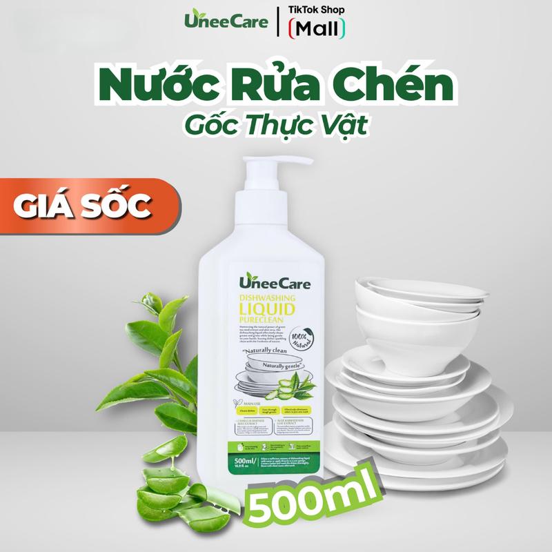 Nước rửa chén bát gốc thực vật UneeCare - Làm sạch dầu mỡ dù chỉ 1 giọt nhỏ. Hương Trà Xanh và Lô Hội. An toàn cho da nhạy cảm. 0